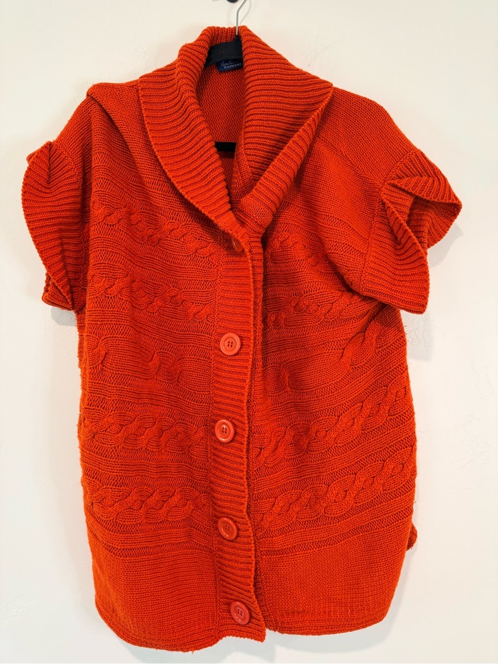 Gloria Vanderbilt 1X Orange Cable Knit Shawl Collar Button Cardigan Sweater - Picture 2 of 7